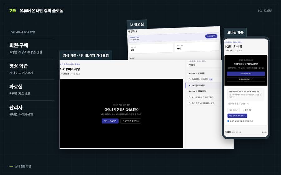 유튜버 온라인 강의 플랫폼 화면